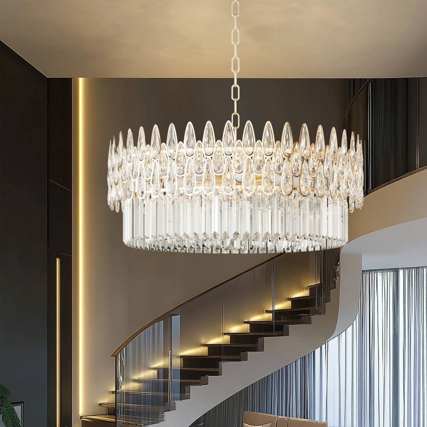 Luxury Crystal Pendant Chandelier – Artistic Ceiling Light Fixture with 3-Colour Adjustable Lighting