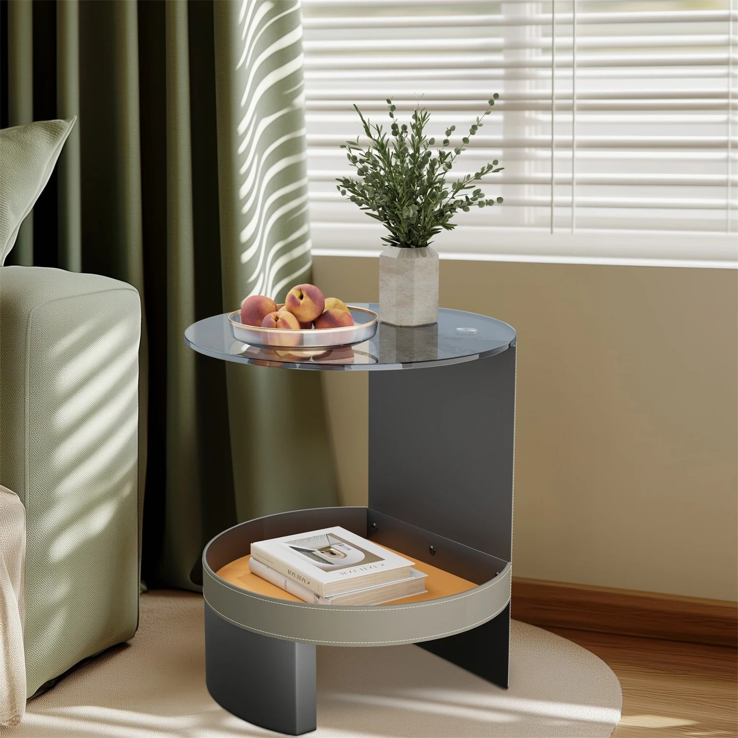 2-Tier Side End Table with Tempered Glass Top