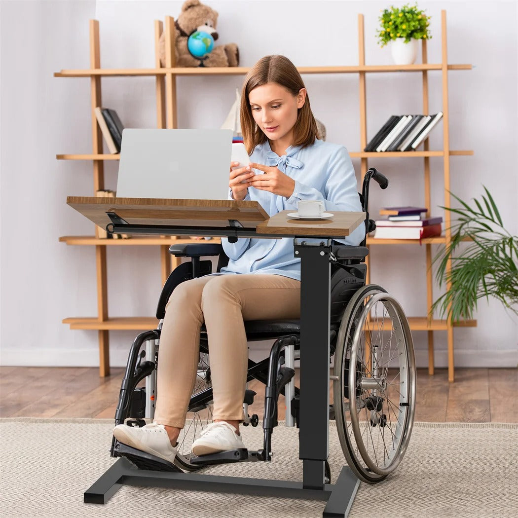 Adjustable Mobile Over Bed Bedside Laptop Desk with Hidden Wheels Rolling Sofa Side Table