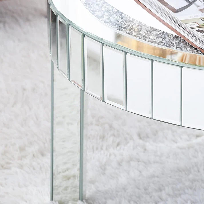 60CM Luxury Mirrored Round End Table with Crystal Diamonds Inlay
