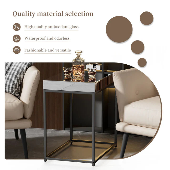 Rectangular Mirrored End Table Glam Side Table with Silver Mirror Glass Shelf