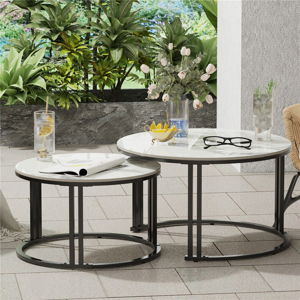 2PCS Glossy White Texture Nesting Coffee Table Sintered Stone-top Stacking