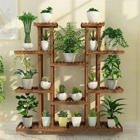 46" Multi-Tier Wooden Plant Stand – 16-Pot Flower Display Rack for Indoor & Outdoor Patio or Garden