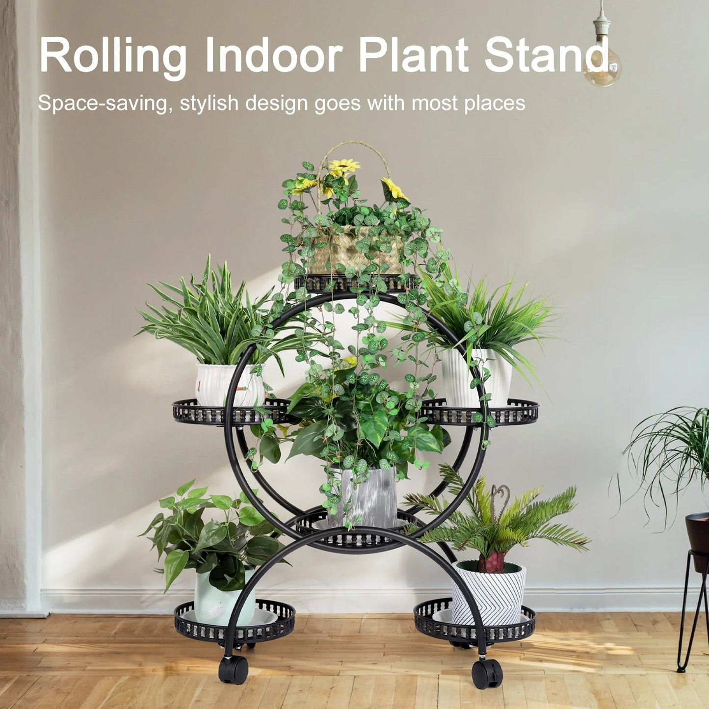 4-Layer Rolling Plant Stand – 6-Pot Flower Holder with Wheels for Balcony, Patio, or Indoor Spaces