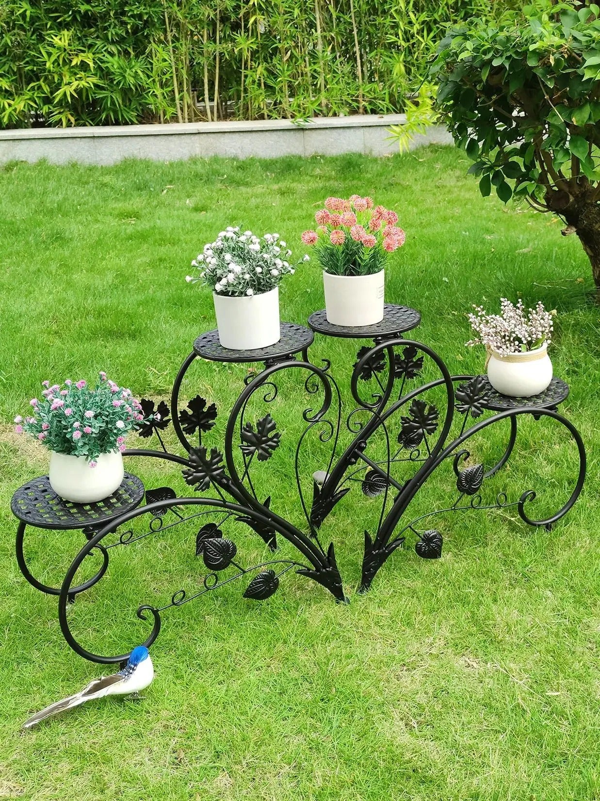 2-Piece Rustproof Metal Plant Stands – 4-Tier Flower Display Racks in White & Black for Gardens, Balconies, and Offices