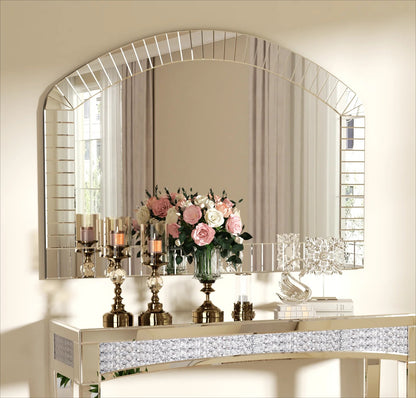 Extra Large Arched Wall Mirror – Silver Glass Venetian Accent Mirror with Bling Beveled Edge for Living Room Decor