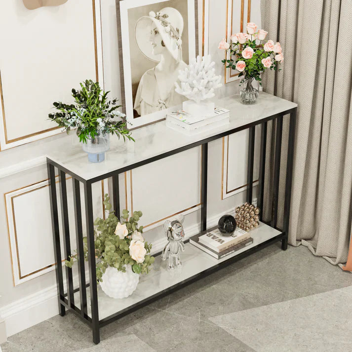 Modern Console Foyer Table w/ Metal Black Frame