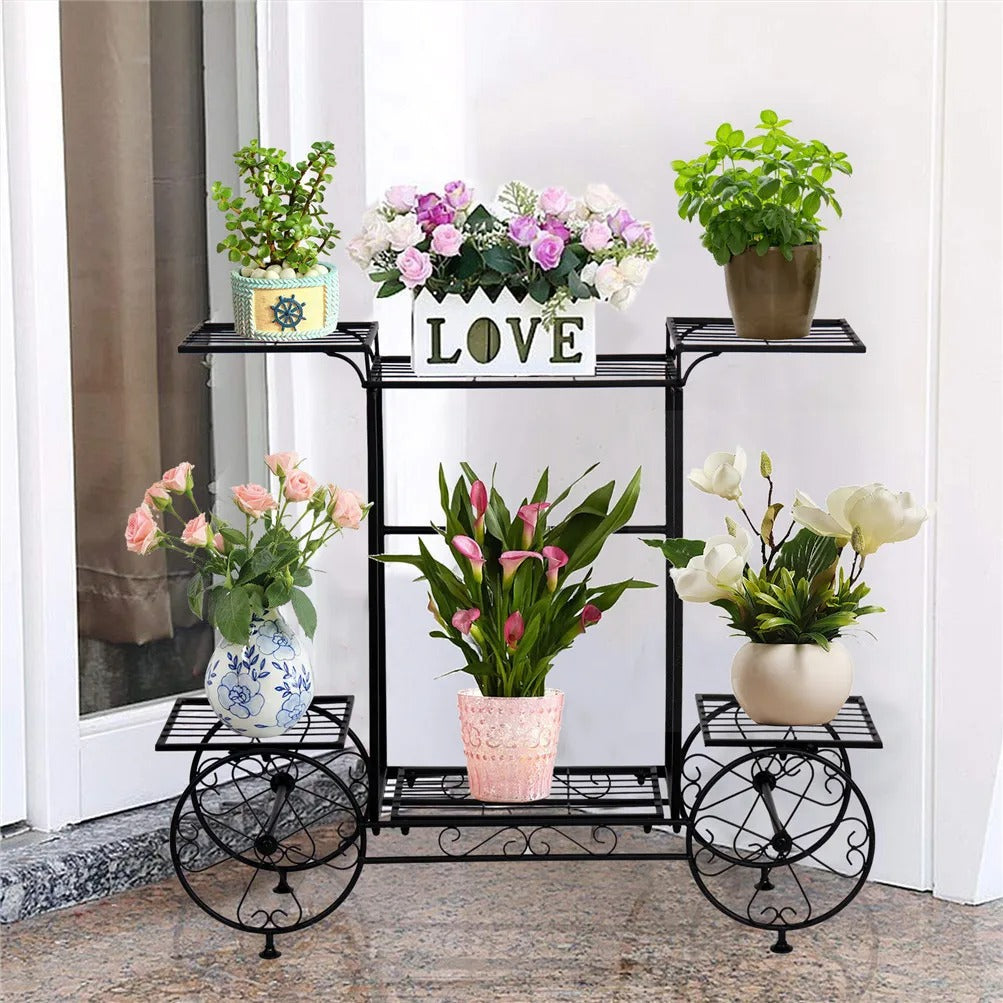 6-Tier Wrought Iron Plant Stand – Indoor/Outdoor Garden Cart Display Shelf for Home Décor