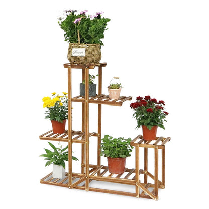 Multi-Tier Pine Wood Plant Stand – Indoor/Outdoor Flower Display Rack for Living Rooms, Balconies, Patios, and Gardens