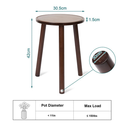 Set of 2 Small Round Wooden End Side Tables – 3-Leg Plant Stands & Flower Pot Holders