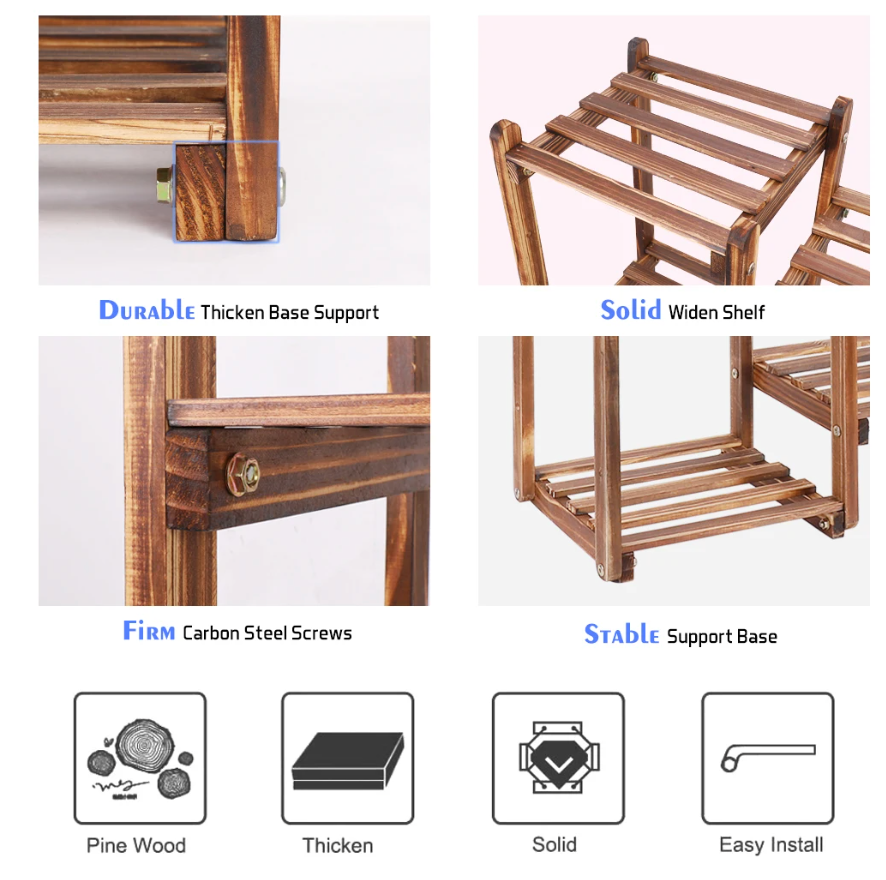 Multi-Tier Bamboo Plant Flower Stand Display Shelf