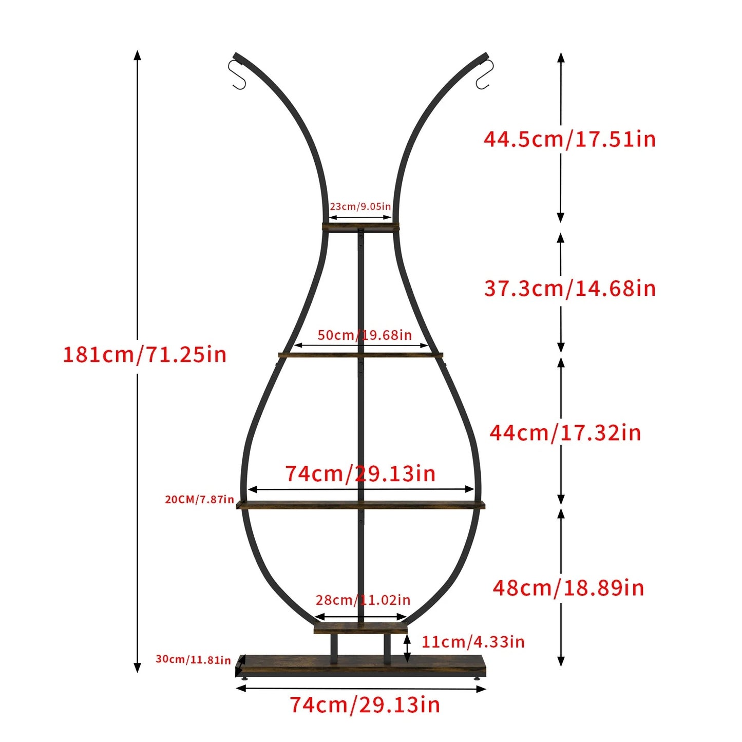 5-Tier Vase-Shaped Metal Plant Stand – Tall Garden Display Rack with Hangers