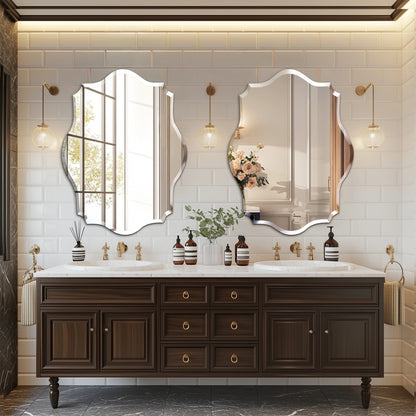 Scalloped Frameless Wall Mirror – Polished Silver Beveled Edge Mirror for Bathroom, Bedroom, Vanity & Living Room