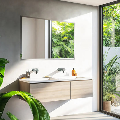 Frameless Rectangle Wall Mirror – Beveled Silver Edge Vanity Mirror for Bathroom, Bedroom, Living Room & Dining Room