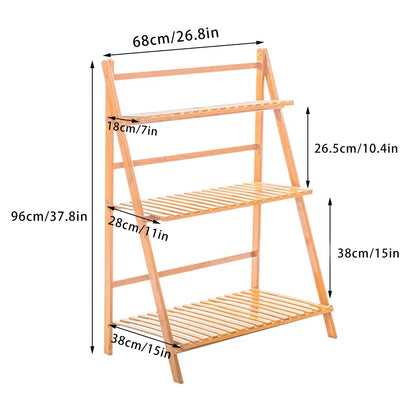 3-Tier Bamboo Ladder Shelf – A Stylish Flower & Plant Rack for Indoor/Outdoor Use