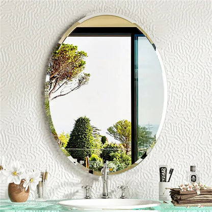 Oval Frameless Bathroom Mirror – High-Definition Vanity Mirror with Beveled Edge for Entryway & Living Room