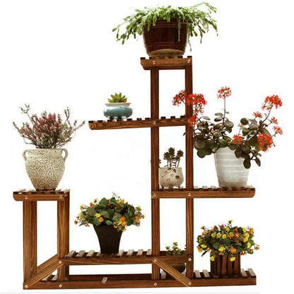 Multi-Tier Pine Wood Plant Stand – Indoor/Outdoor Flower Display Rack for Living Rooms, Balconies, Patios, and Gardens