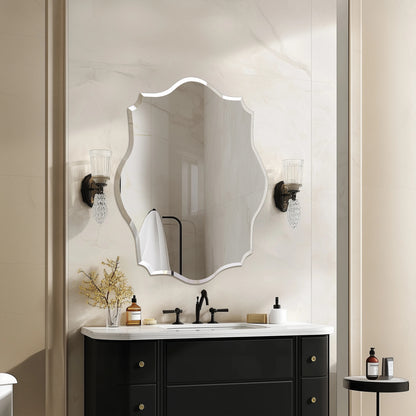 Scalloped Frameless Wall Mirror – Polished Silver Beveled Edge Mirror for Bathroom, Bedroom, Vanity & Living Room