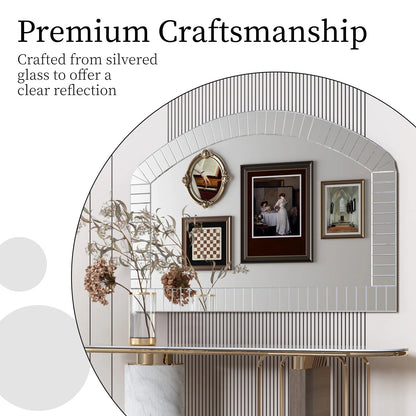 Extra Large Arched Wall Mirror – Silver Glass Venetian Accent Mirror with Bling Beveled Edge for Living Room Decor