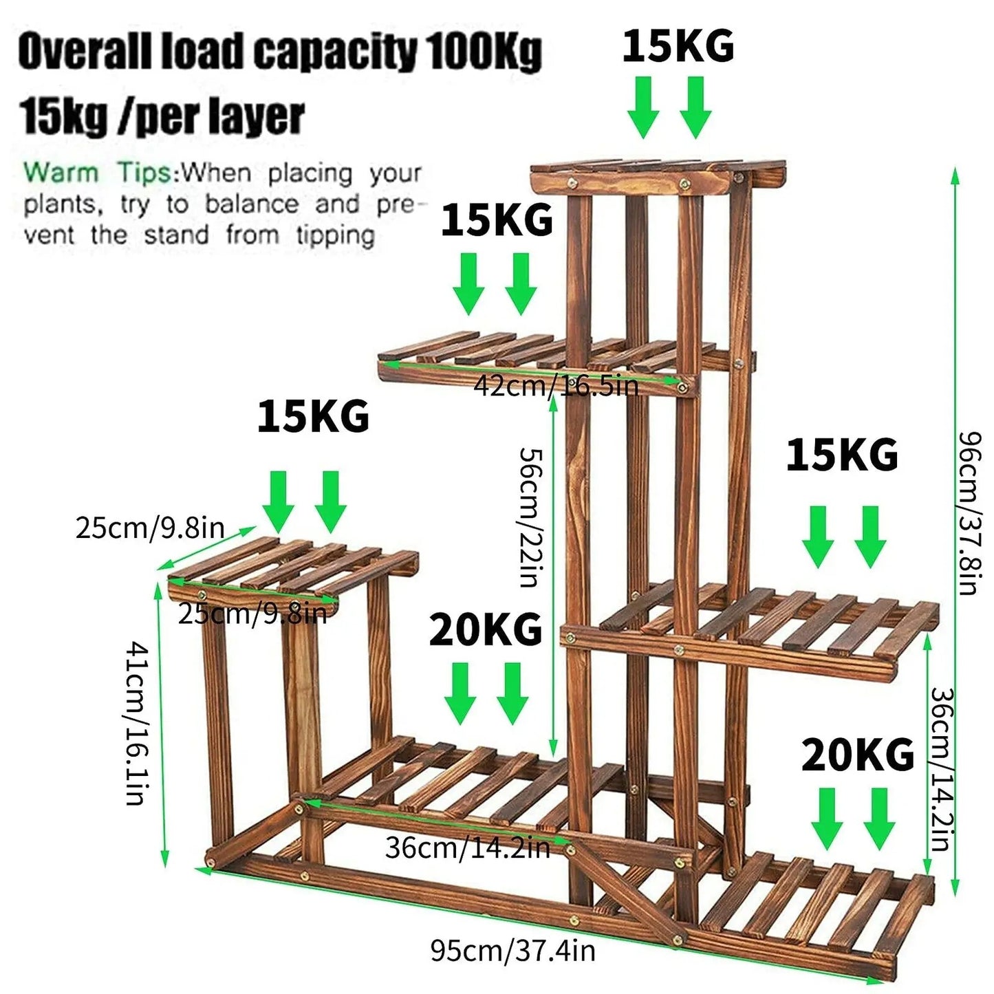 Multi-Tier Pine Wood Plant Stand – Indoor/Outdoor Flower Display Rack for Living Rooms, Balconies, Patios, and Gardens