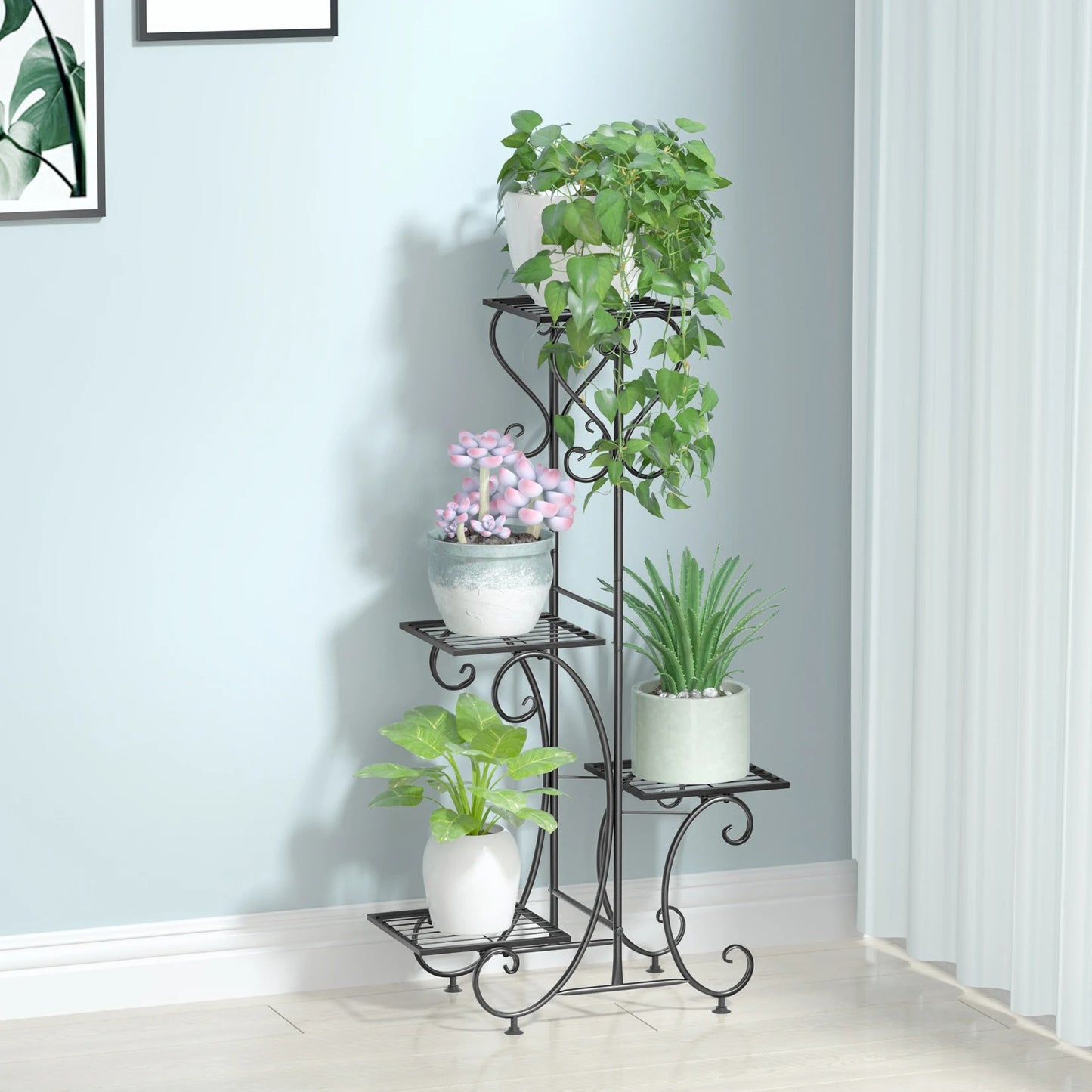 4-Tier Metal Plant Stand – Indoor/Outdoor Flower Display Rack for Balcony and Living Room