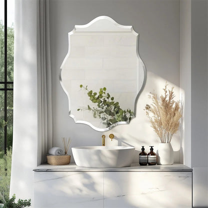 Minimalist Asymmetrical Frameless Wall Mirror – Beveled Edge Vanity Mirror for Bathroom, Hallway & Entryway