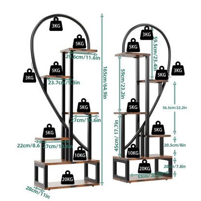 6-Tier Half-Heart Metal Ladder Plant Stand – Decorative Black & Brown Shelf Rack for Multiple Indoor Plants