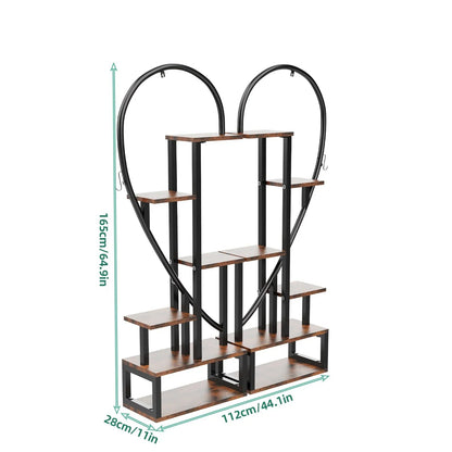 6-Tier Half-Heart Metal Ladder Plant Stand – Decorative Black & Brown Shelf Rack for Multiple Indoor Plants