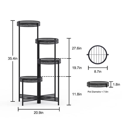 3/4-Tier Foldable Metal Ladder Plant Stand – Indoor/Outdoor Flower Display Shelf for Home, Garden, and Patio