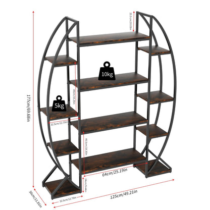 5-Tier Half-Moon Bookshelf & Plant Stand – Industrial-Style Curved Oval Rack for Home and Garden