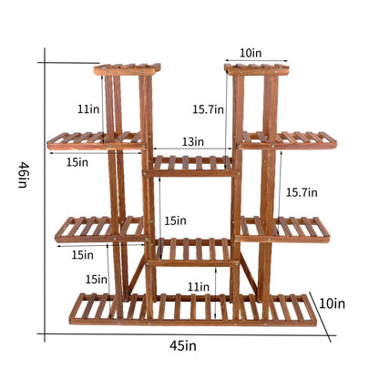 11-Tier Carbonized Wood Plant Stand – Extra-Wide Pot Display for Indoor & Outdoor Spaces