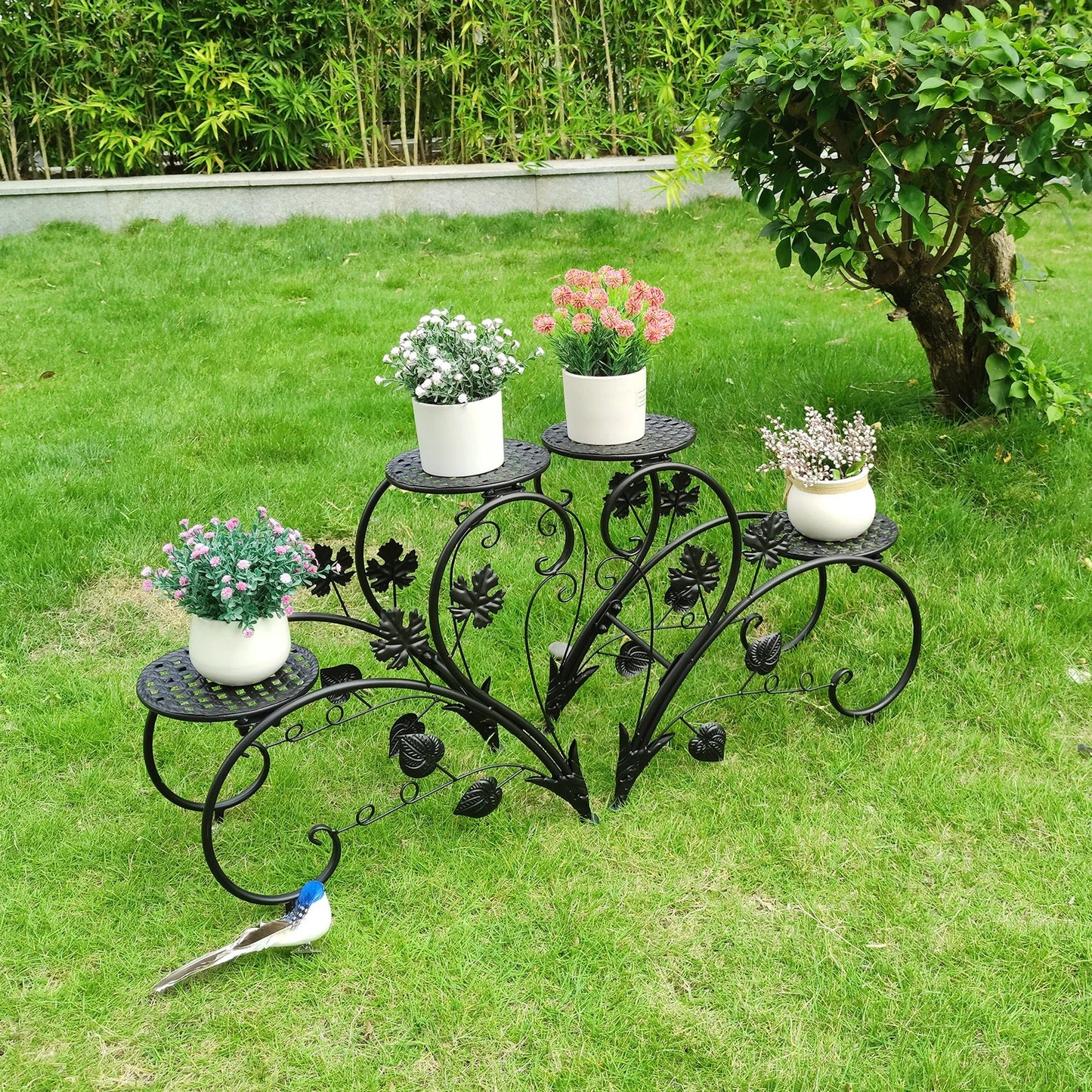 2-Piece Rustproof Metal Plant Stands – 4-Tier Flower Display Racks in White & Black for Gardens, Balconies, and Offices