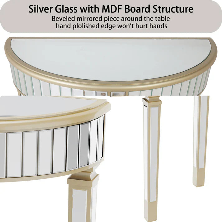 Half-moon Silver Mirrored Console Entryway Table