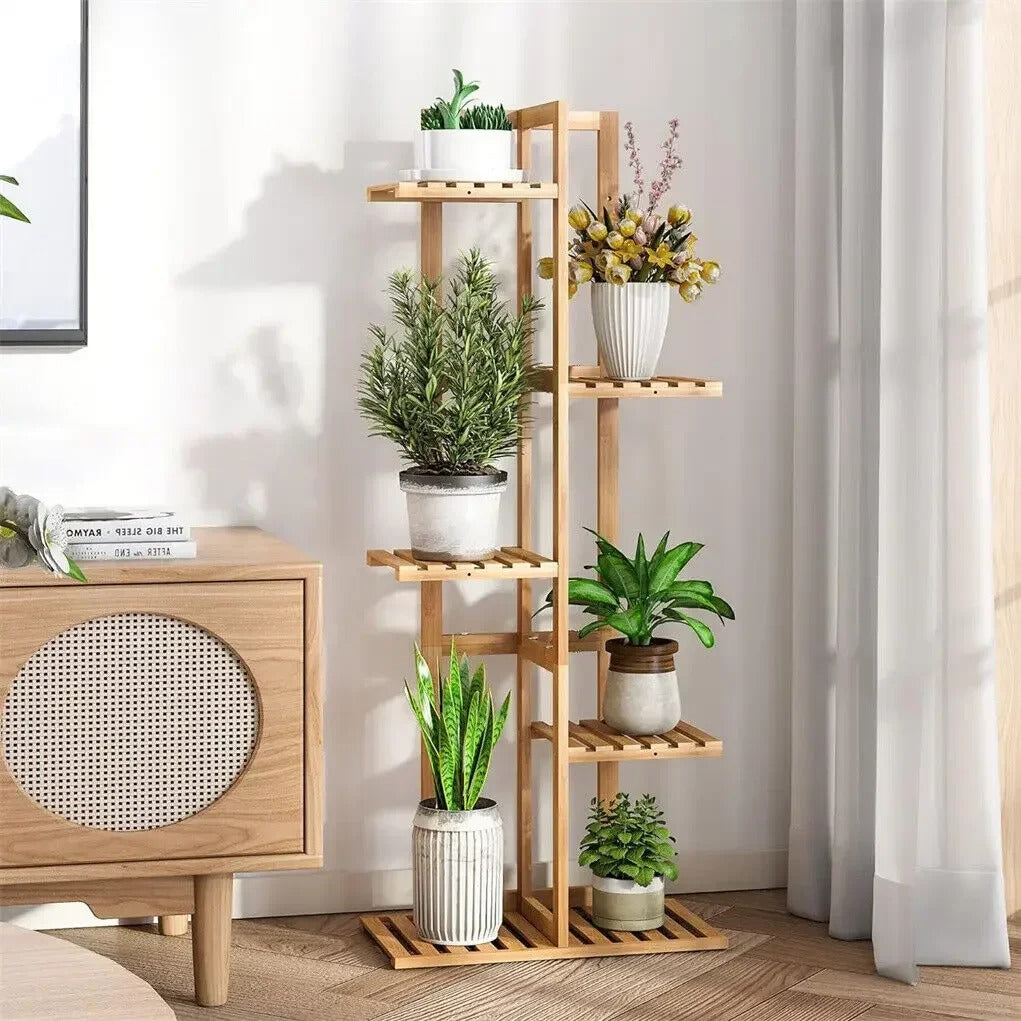 5 / 6 Tier Tall Bamboo Corner Plant Stand – Indoor & Outdoor Flower Display Rack