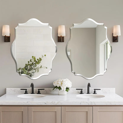 Scalloped Frameless Wall Mirror – Polished Silver Beveled Edge Mirror for Bathroom, Bedroom, Vanity & Living Room