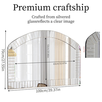 Extra Large Arched Wall Mirror – Silver Glass Venetian Accent Mirror with Bling Beveled Edge for Living Room Decor