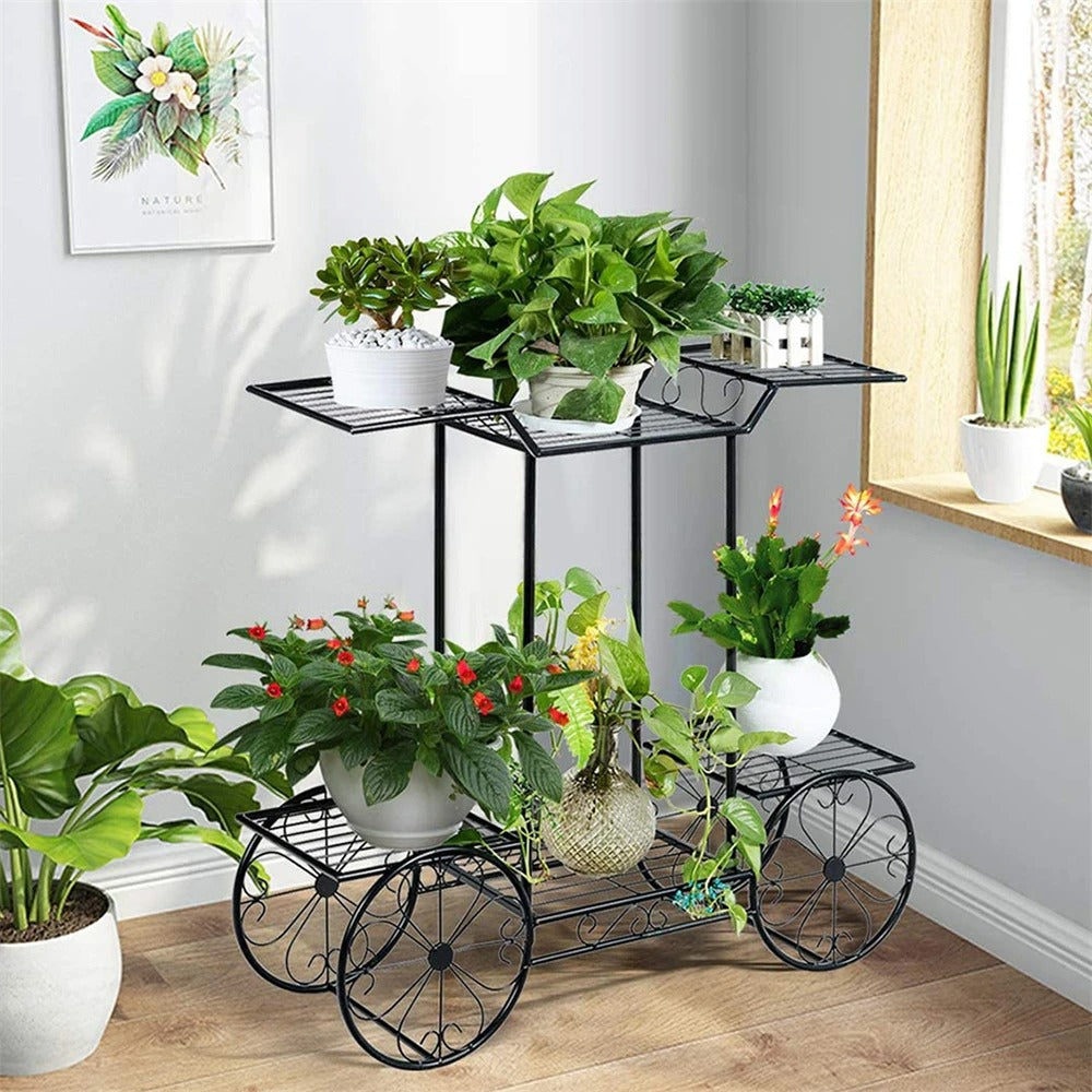 6-Tier Wrought Iron Plant Stand – Indoor/Outdoor Garden Cart Display Shelf for Home Décor