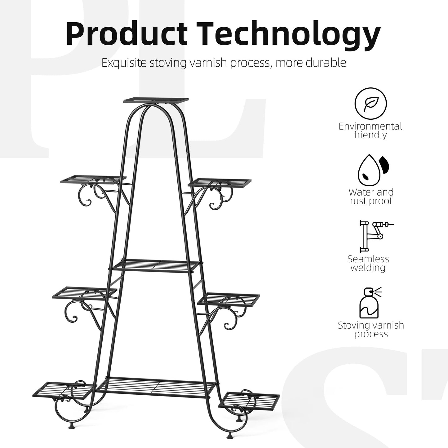 9 Tiers Metal Plant Stand Multi-layer Flower Pots Holder Display Rack for Garden Patio Balcony