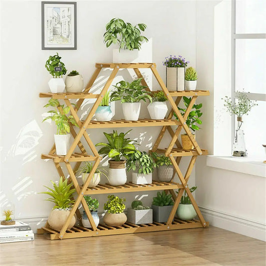 6 Tier Large Triangular Wood Plant Stand,Plant Corner Display