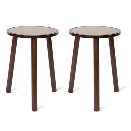 Set of 2 Small Round Wooden End Side Tables – 3-Leg Plant Stands & Flower Pot Holders