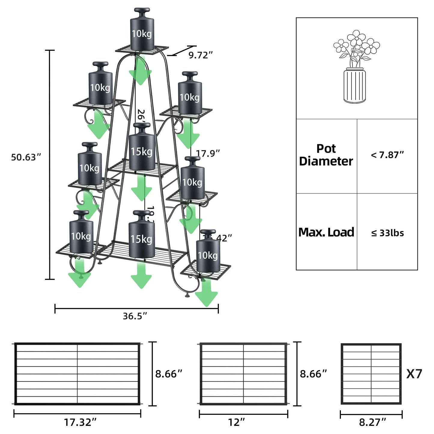 9 Tiers Metal Plant Stand Multi-layer Flower Pots Holder Display Rack for Garden Patio Balcony