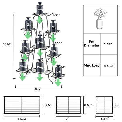 9 Tiers Metal Plant Stand Multi-layer Flower Pots Holder Display Rack for Garden Patio Balcony