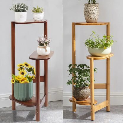 3-Tier Bamboo Corner Plant Stand – Simple Flower Pot Holder for Indoor & Outdoor Spaces