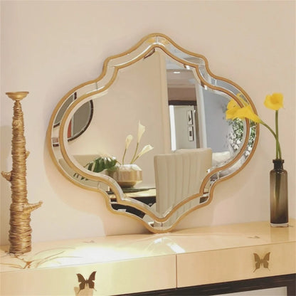 Large Gold Wall Mirror with Glass Frame – Modern Accent Mirror with Golden Rim for Living Room & Hallway Decor