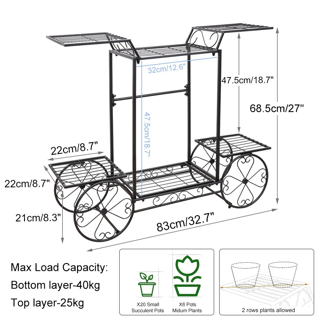 6-Tier Wrought Iron Plant Stand – Indoor/Outdoor Garden Cart Display Shelf for Home Décor