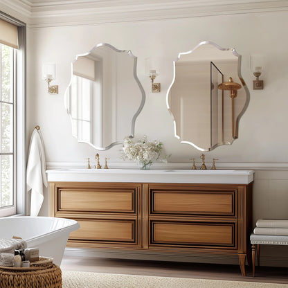 Scalloped Frameless Wall Mirror – Polished Silver Beveled Edge Mirror for Bathroom, Bedroom, Vanity & Living Room