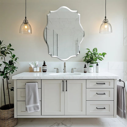 Minimalist Asymmetrical Frameless Wall Mirror – Beveled Edge Vanity Mirror for Bathroom, Hallway & Entryway