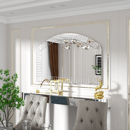 Extra Large Arched Wall Mirror – Silver Glass Venetian Accent Mirror with Bling Beveled Edge for Living Room Decor