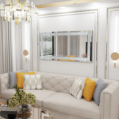 Luxury Silver Crystal Vanity Mirror – Large Frameless Wall Dressing Mirror with Rhinestone Detailing