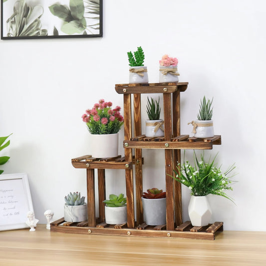 Solid Pine Wood Multi-Tier Plant Stand – Indoor & Outdoor Flower Pot Holder and Ladder Shelf